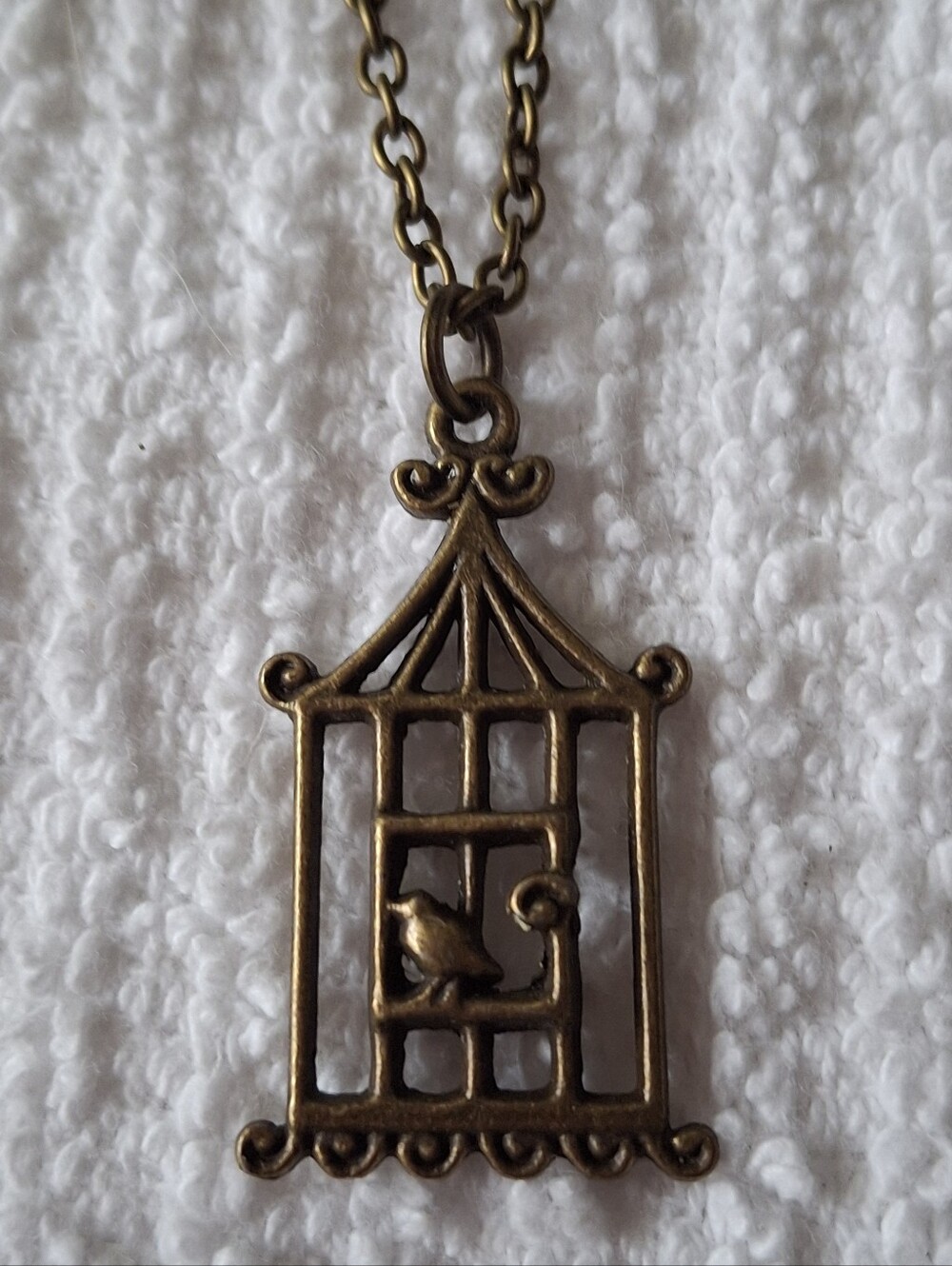 Antique Bronze Birdcage Pendant With 18" Necklace - Bronze Tone